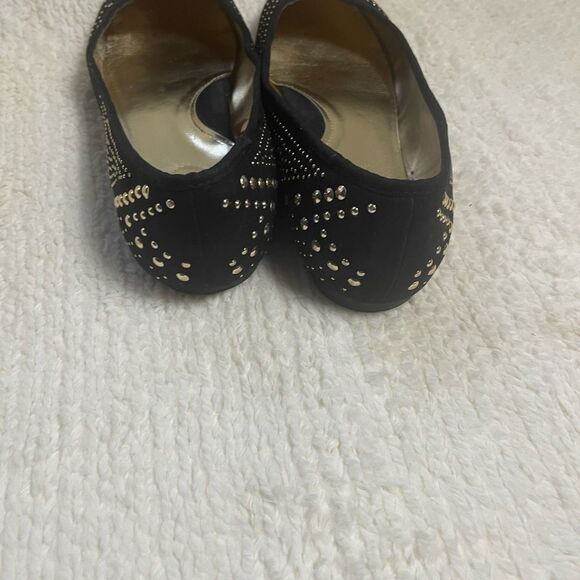 Lane Bryant synthetic Black suede Slip on Flats  gold tone studded accents SZ11W - Picture 4 of 9